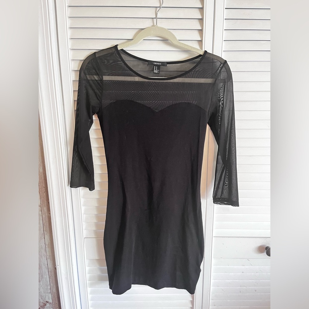 Forever 21 Sheer Black Long Sleeve Dress Size M